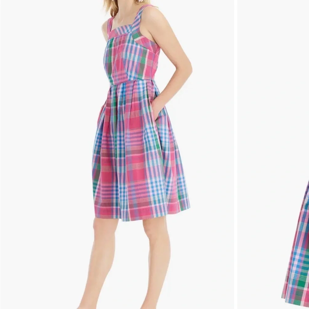 J.Crew Pink Plaid Square-Neck Dress - 0 - XS - Picture 3 of 8